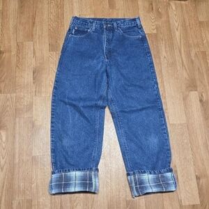 Carhartt B172 DST Flannel Lined Jeans Blue Denim Workwear Size 29x30
